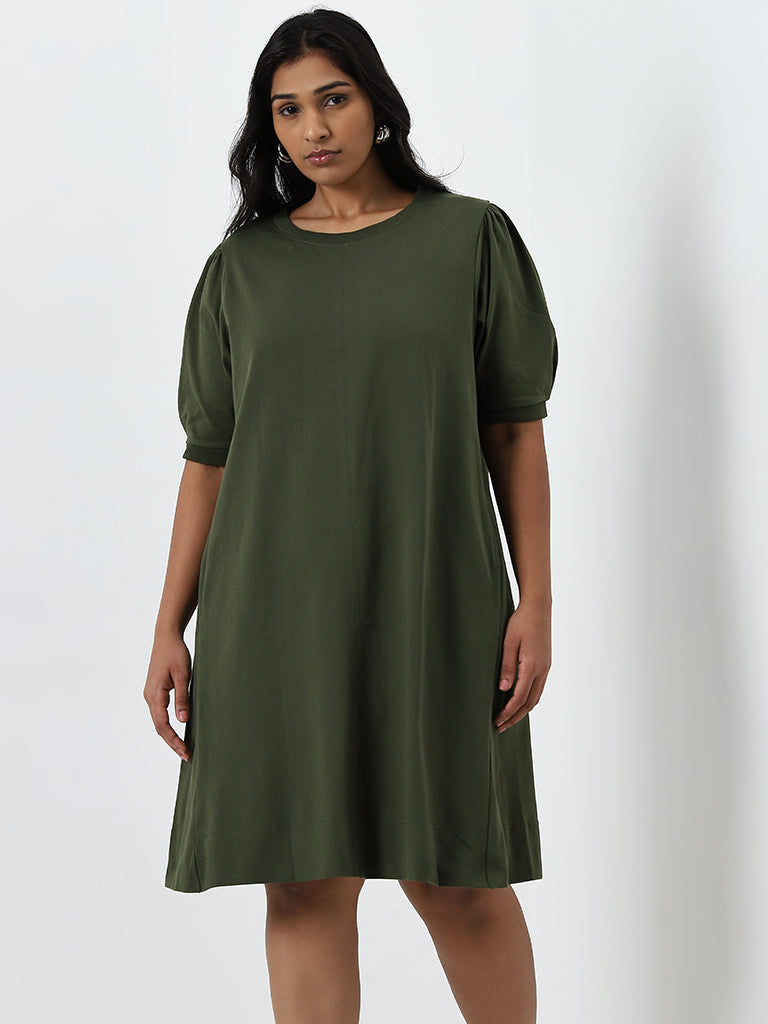 Gia Olive Solid Straight Cotton Dress