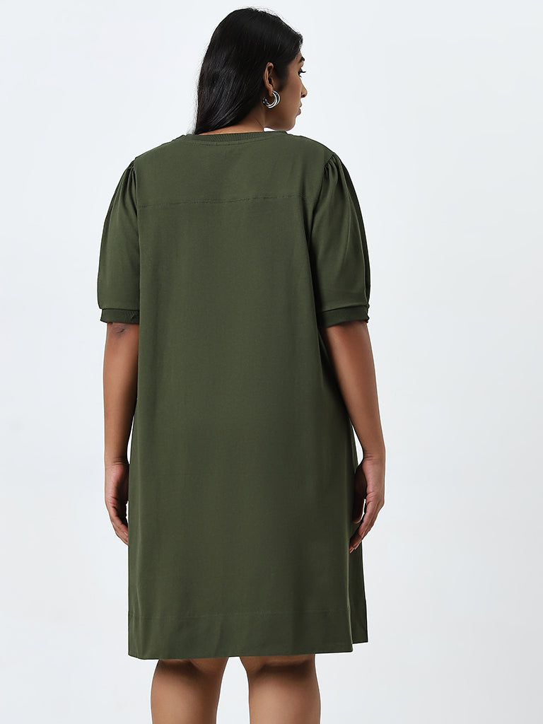 Gia Olive Solid Straight Cotton Dress