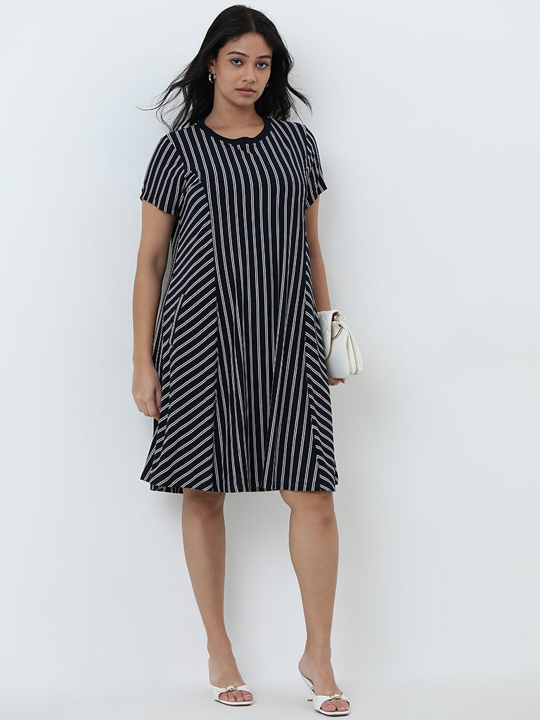 Gia Navy Striped A-Line Dress