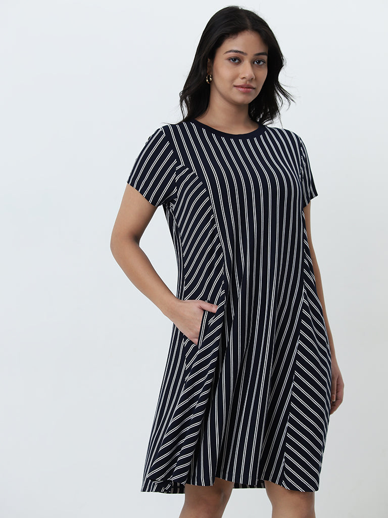 Gia Navy Striped A-Line Dress