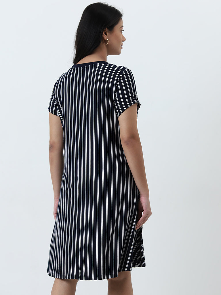 Gia Navy Striped A-Line Dress