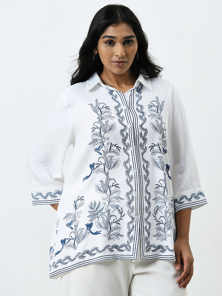 Gia White Leaf Printed Shirt