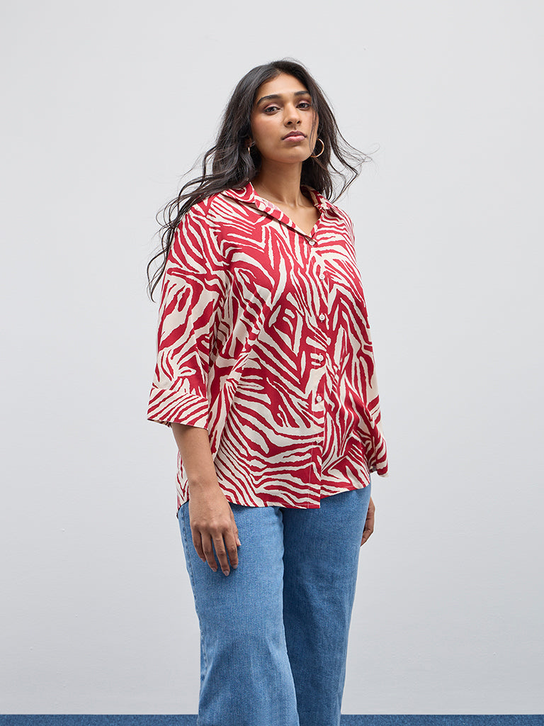 Gia Red Abstract Printed Shirt