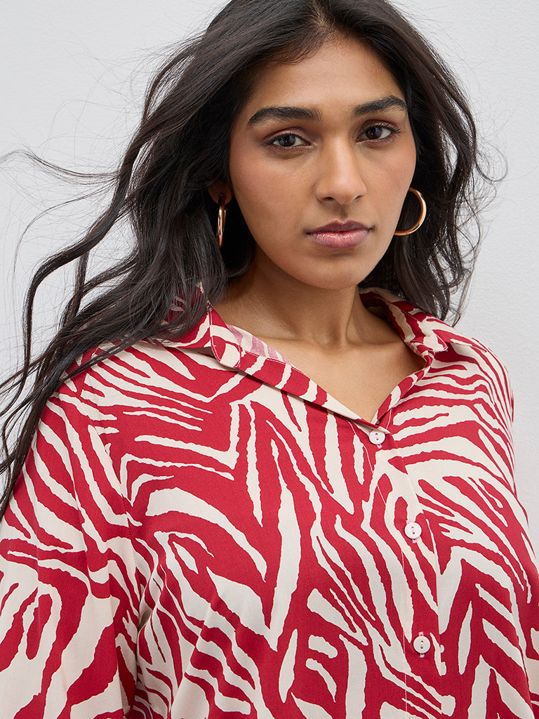 Gia Red Abstract Printed Shirt