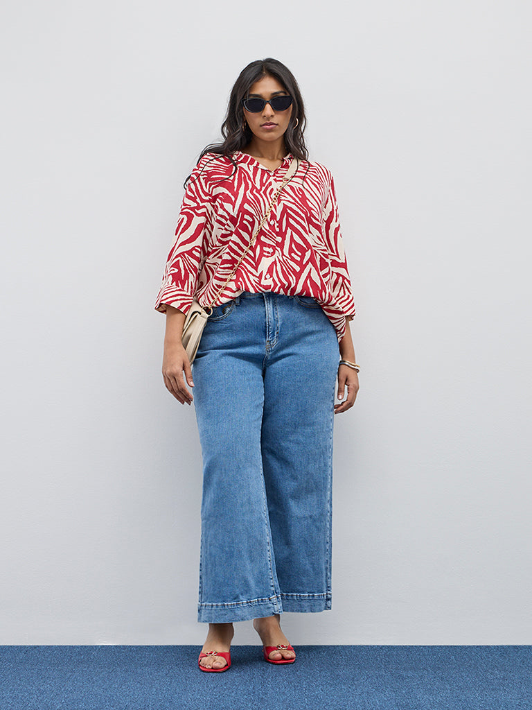 Gia Red Abstract Printed Shirt