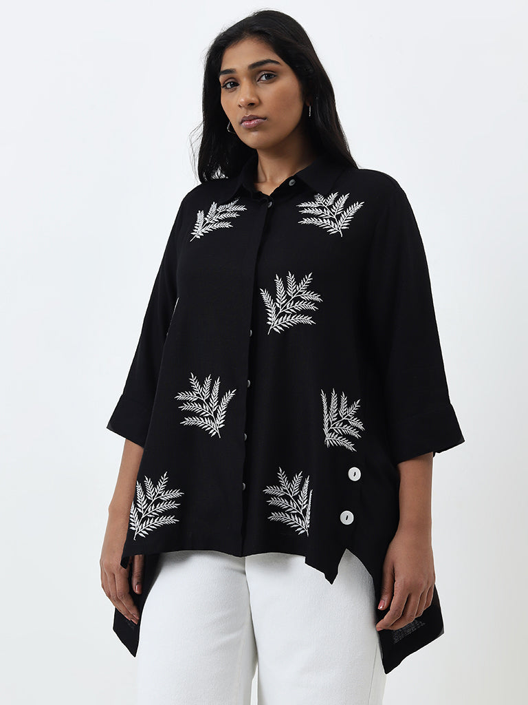 Gia Black Leaf Embroidered Shirt