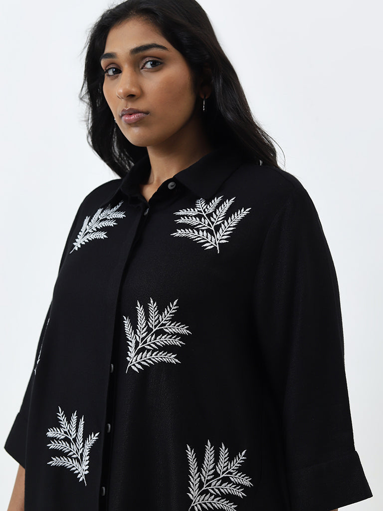 Gia Black Leaf Embroidered Shirt