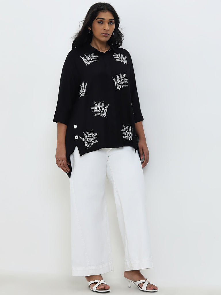 Gia Black Leaf Embroidered Shirt