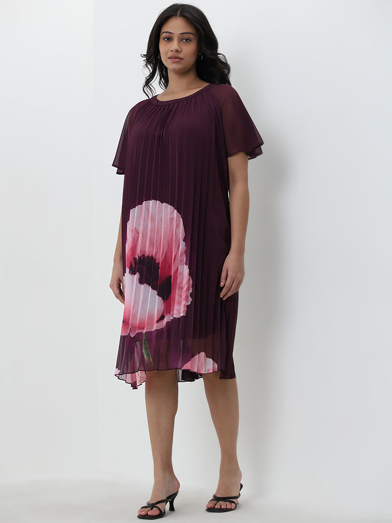 Gia Purple Floral Printed A-Line Dress