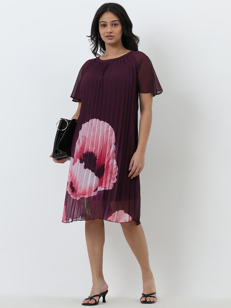 Gia Purple Floral Printed A-Line Dress