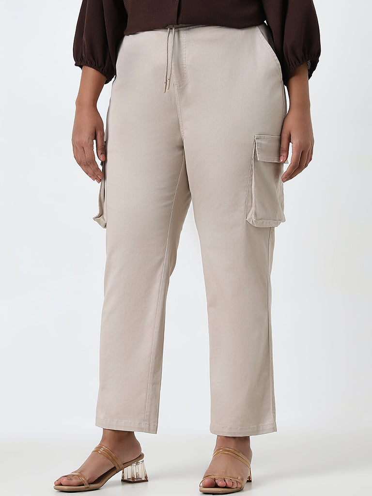 Gia Beige High-Rise Cargo Pants