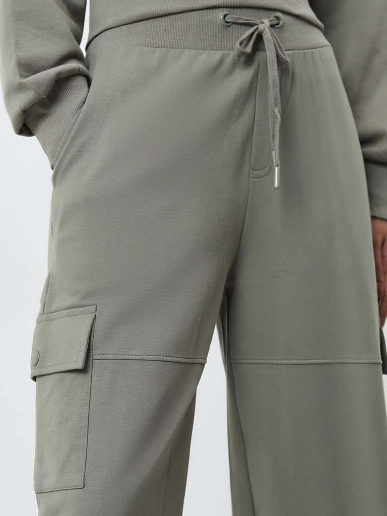 Studiofit Dark Sage High-Rise Cotton Blend Track Pants