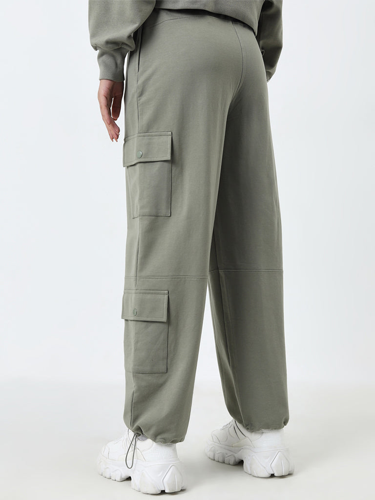 Studiofit Dark Sage High-Rise Cotton Blend Track Pants