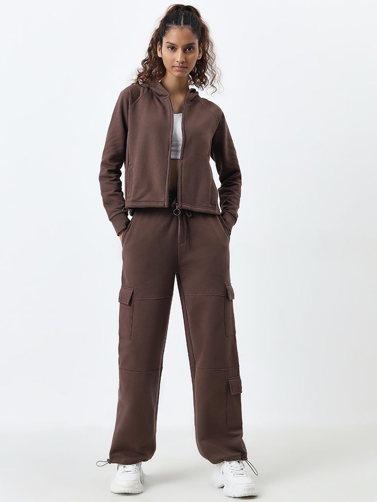 Studiofit Brown Cargo-Style High-Rise Track Pants