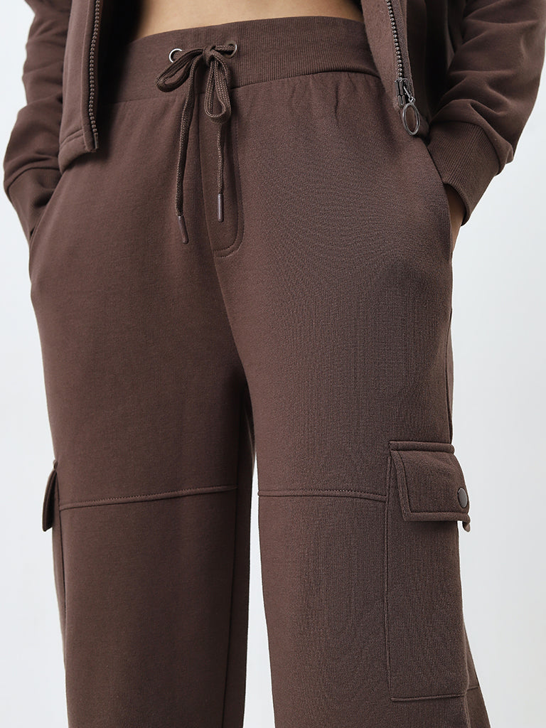 Studiofit Brown Cargo-Style High-Rise Track Pants