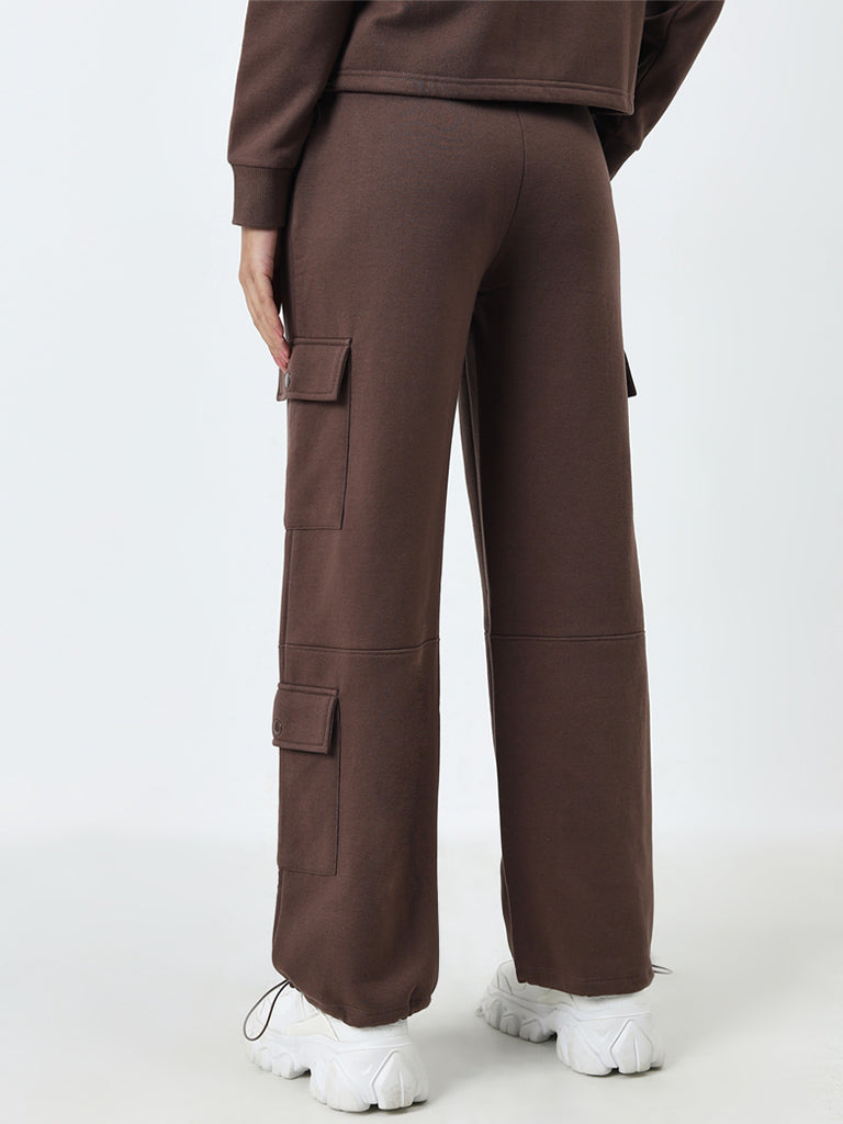 Studiofit Brown Cargo-Style High-Rise Track Pants