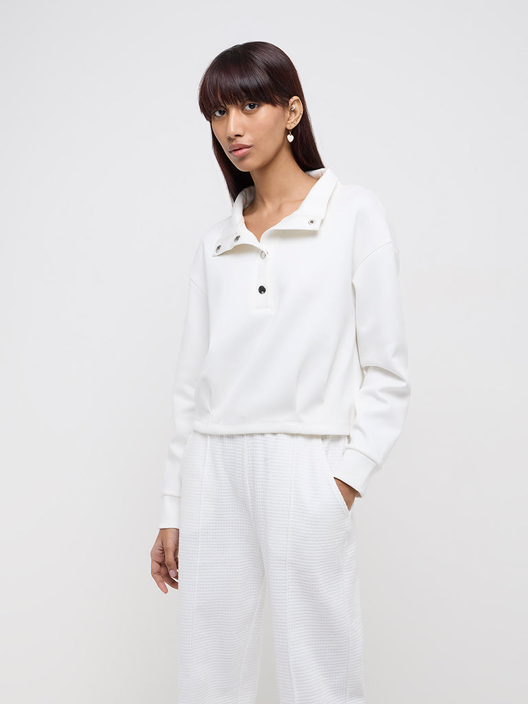 Studiofit White Collared Sweatshirt