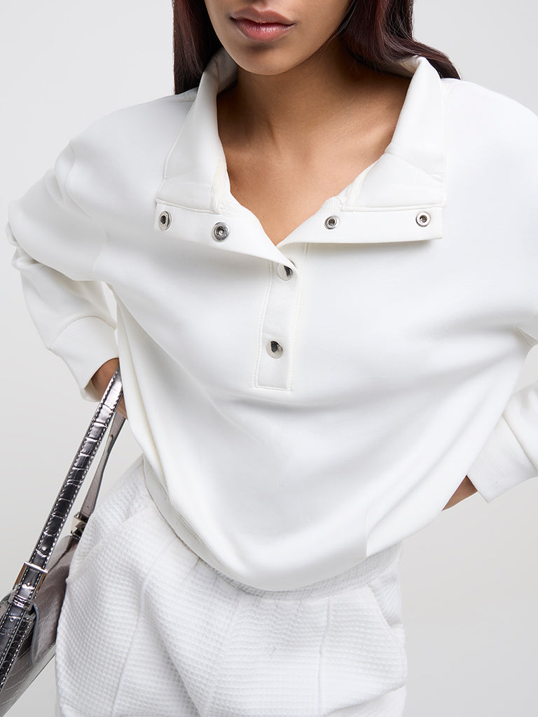 Studiofit White Collared Sweatshirt