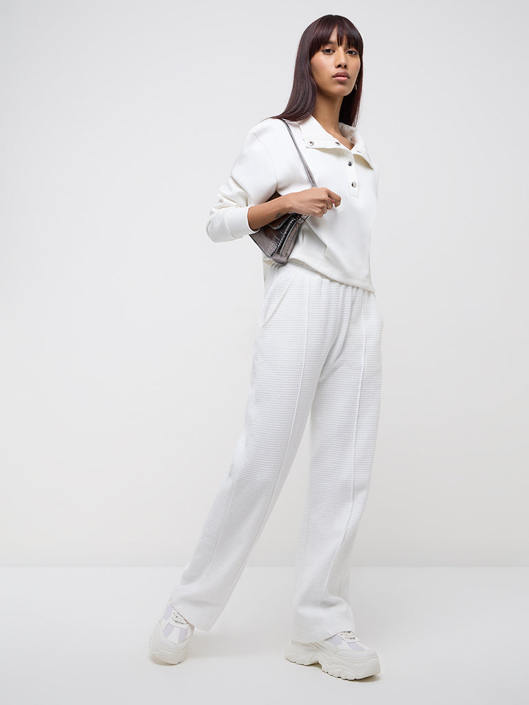 Studiofit White Collared Sweatshirt