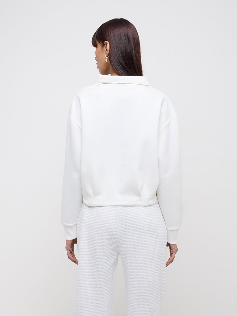 Studiofit White Collared Sweatshirt