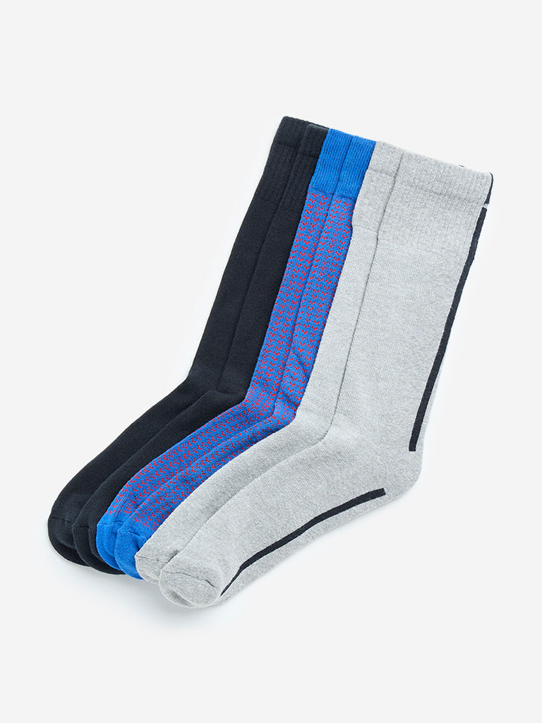 WES Lounge Grey Printed Socks - Pack of 3