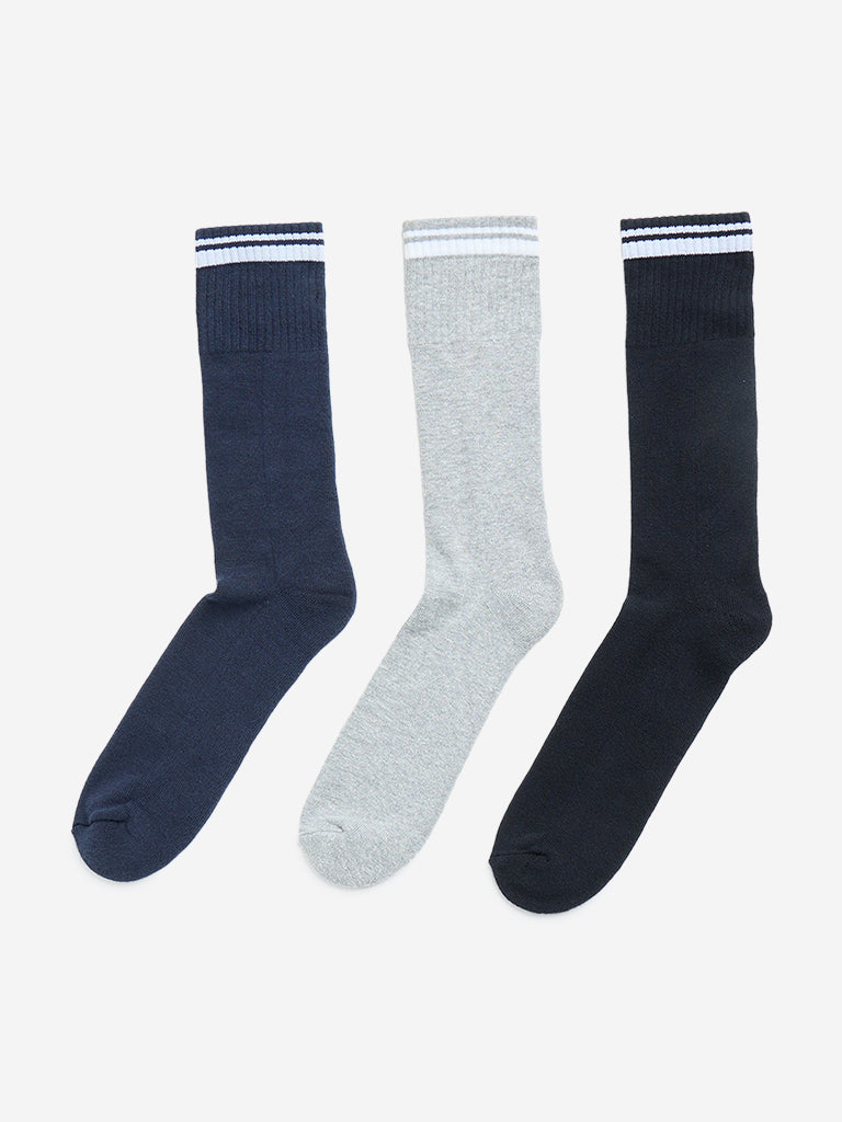 WES Lounge Black Striped Socks - Pack of 3