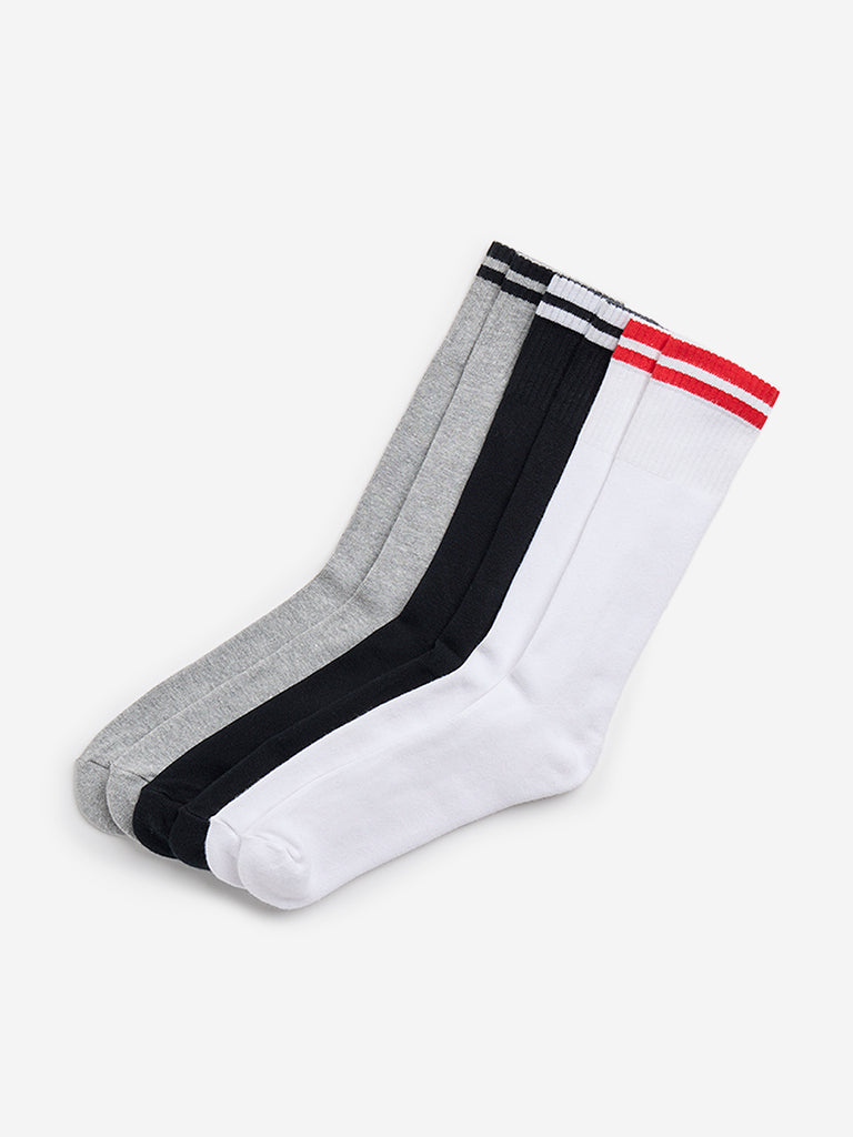 WES Lounge Grey Striped Socks- Pack of 3