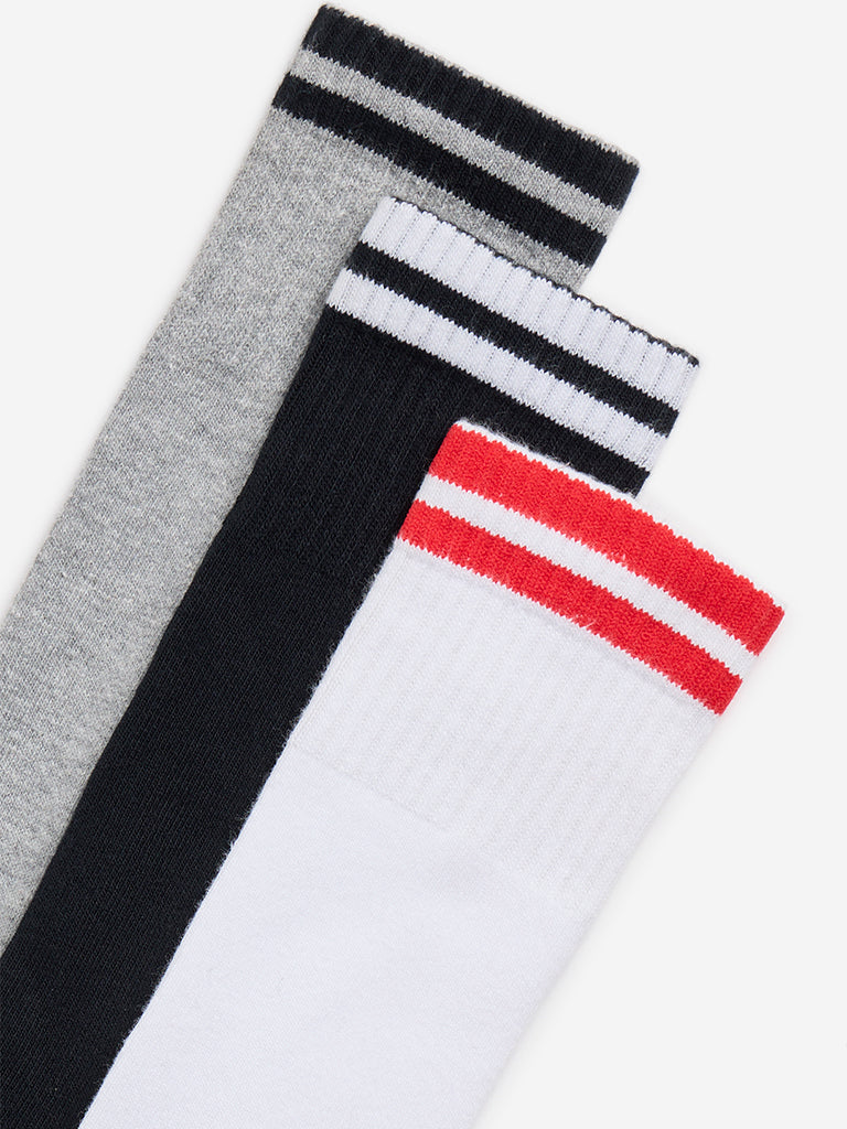 WES Lounge Grey Striped Socks- Pack of 3