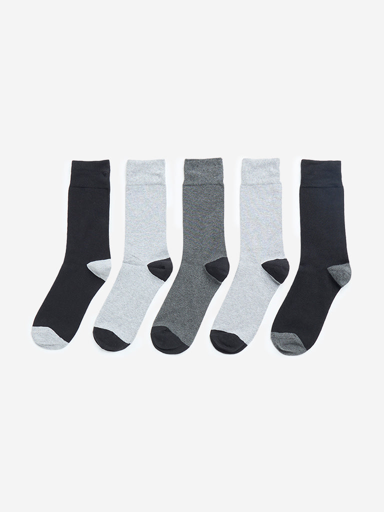 WES Lounge Grey Solid Socks - Pack of 5