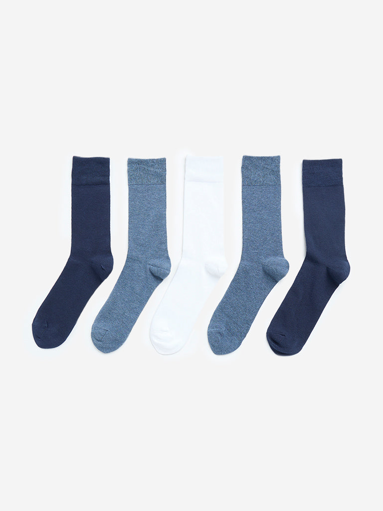 WES Lounge Navy Solid Socks- Pack of 5