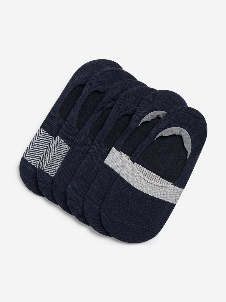 WES Lounge Navy Colour blocked Invisible Socks - Pack of 3