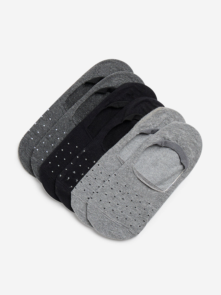 WES Lounge Grey Dot Printed Invisible Socks - Pack of 3