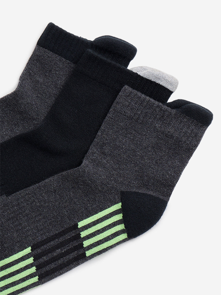 WES Lounge Grey Printed Socks - Pack of 3