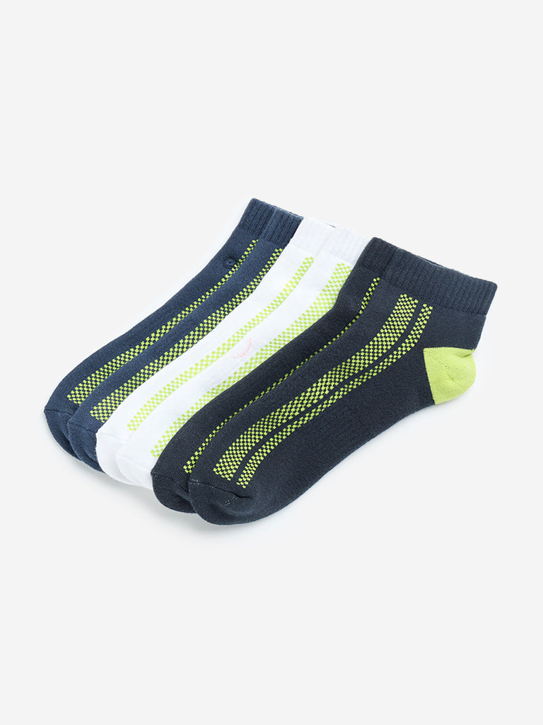 WES Lounge Navy Printed Socks - Pack of 3