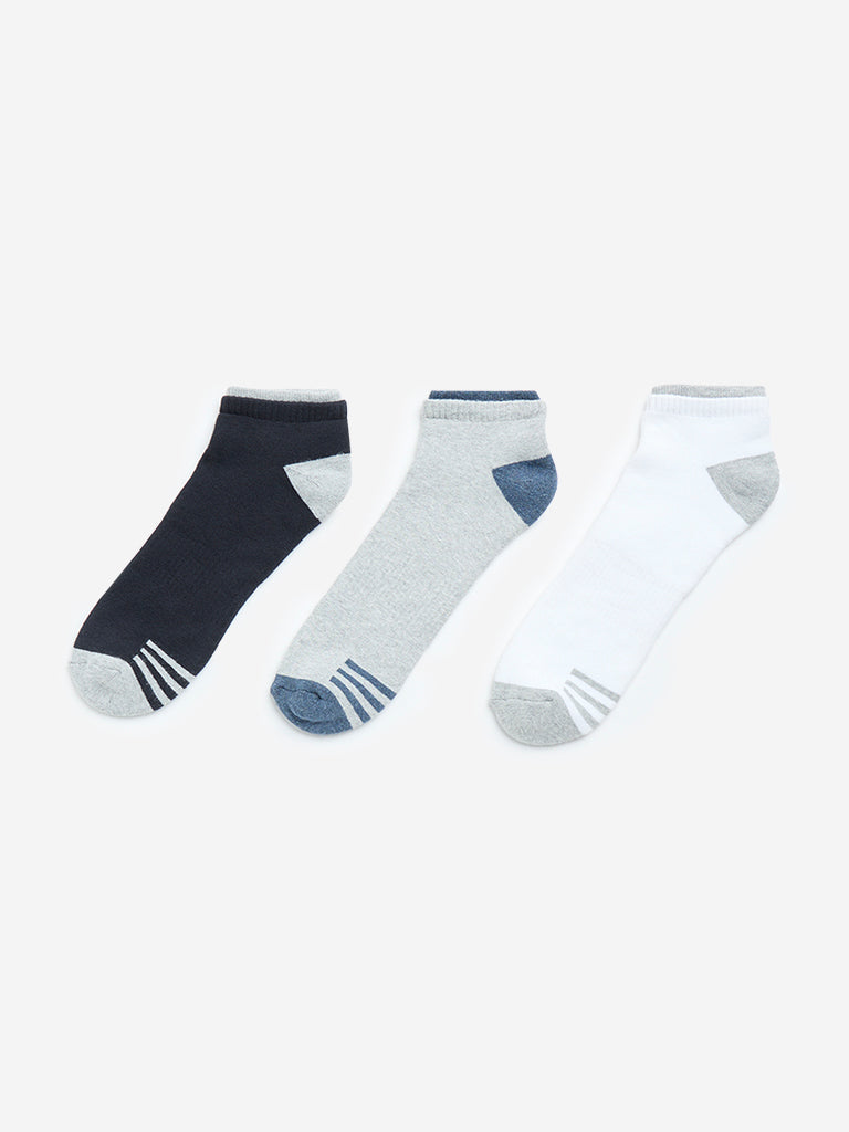 WES Lounge Grey Stripe Printed Trainer Socks - Pack of 3