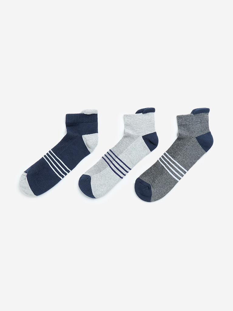 WES Lounge Navy Striped Trainer Socks - Pack of 3