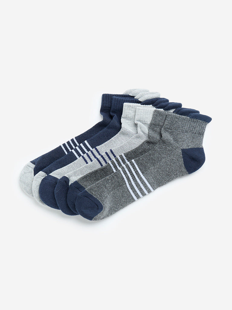 WES Lounge Navy Striped Trainer Socks - Pack of 3