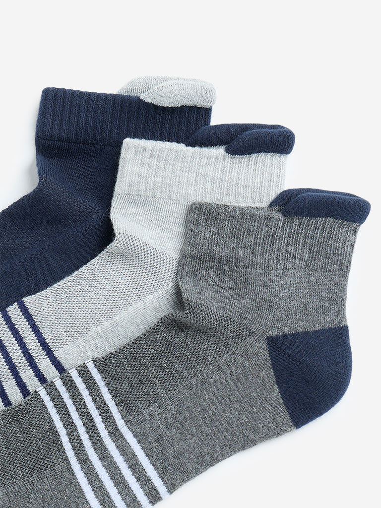 WES Lounge Navy Striped Trainer Socks - Pack of 3