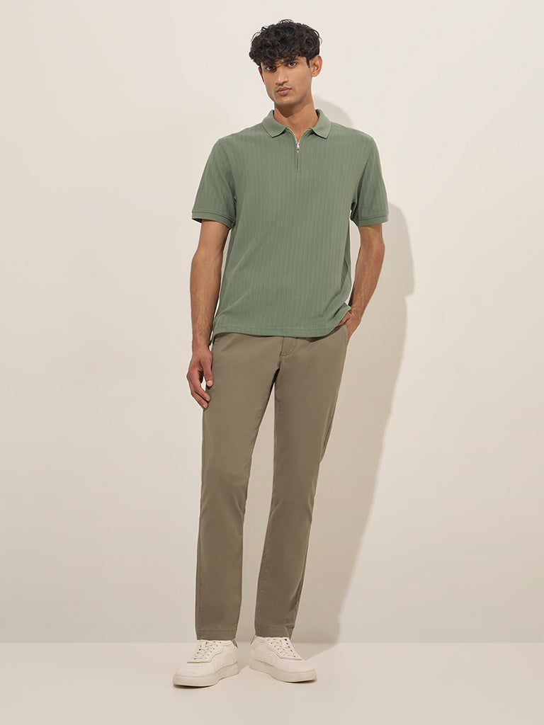 WES Casuals Dark Sage Relaxed-Fit Cotton-Blend Polo T-Shirt