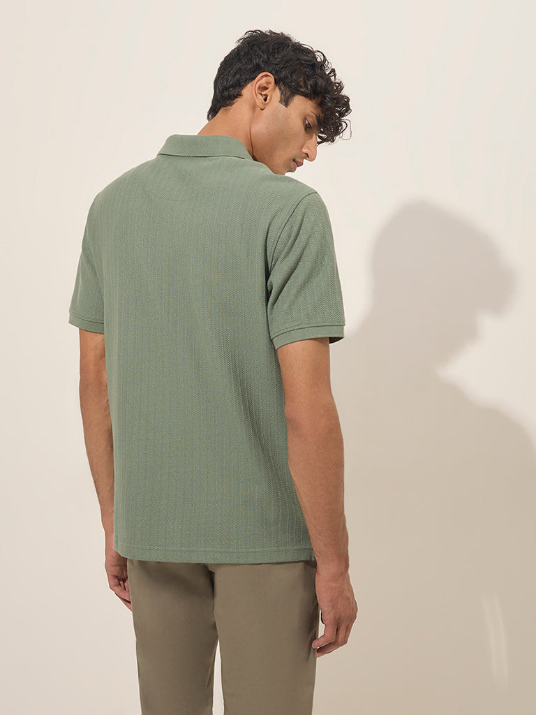 WES Casuals Dark Sage Relaxed-Fit Cotton-Blend Polo T-Shirt