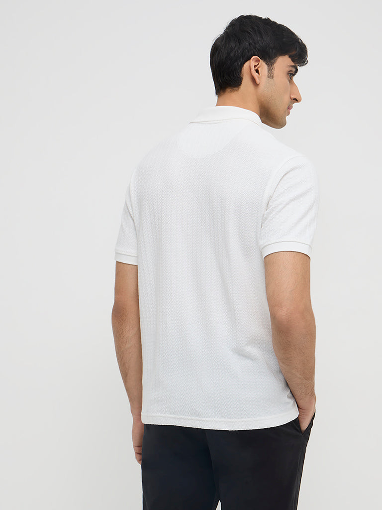 WES Casuals White Relaxed-Fit Cotton-Blend Polo T-Shirt