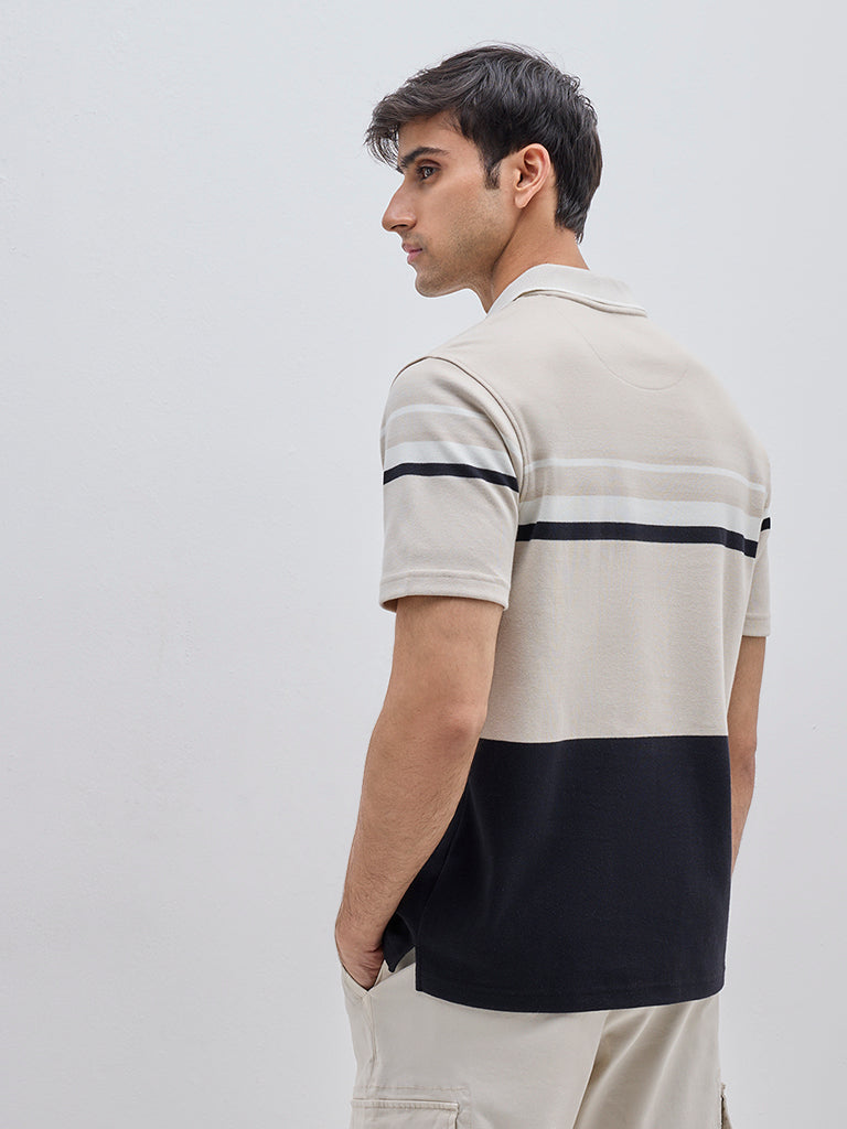 WES Casuals Beige Relaxed-Fit Polo T-Shirt