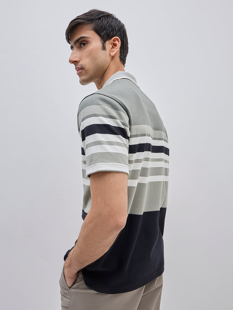 WES Casuals Sage Colour-Blocked Relaxed-Fit Cotton-Blend Polo T-Shirt