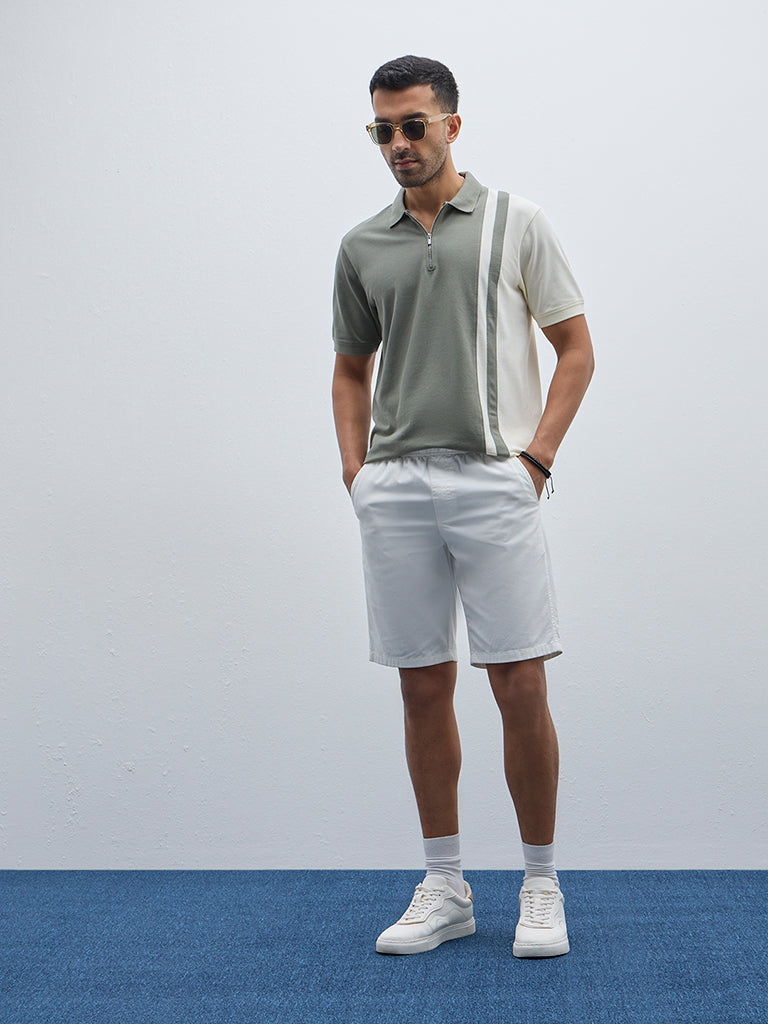 WES Casuals Sage Colour-Blocked Relaxed-Fit Cotton-Blend T-Shirt