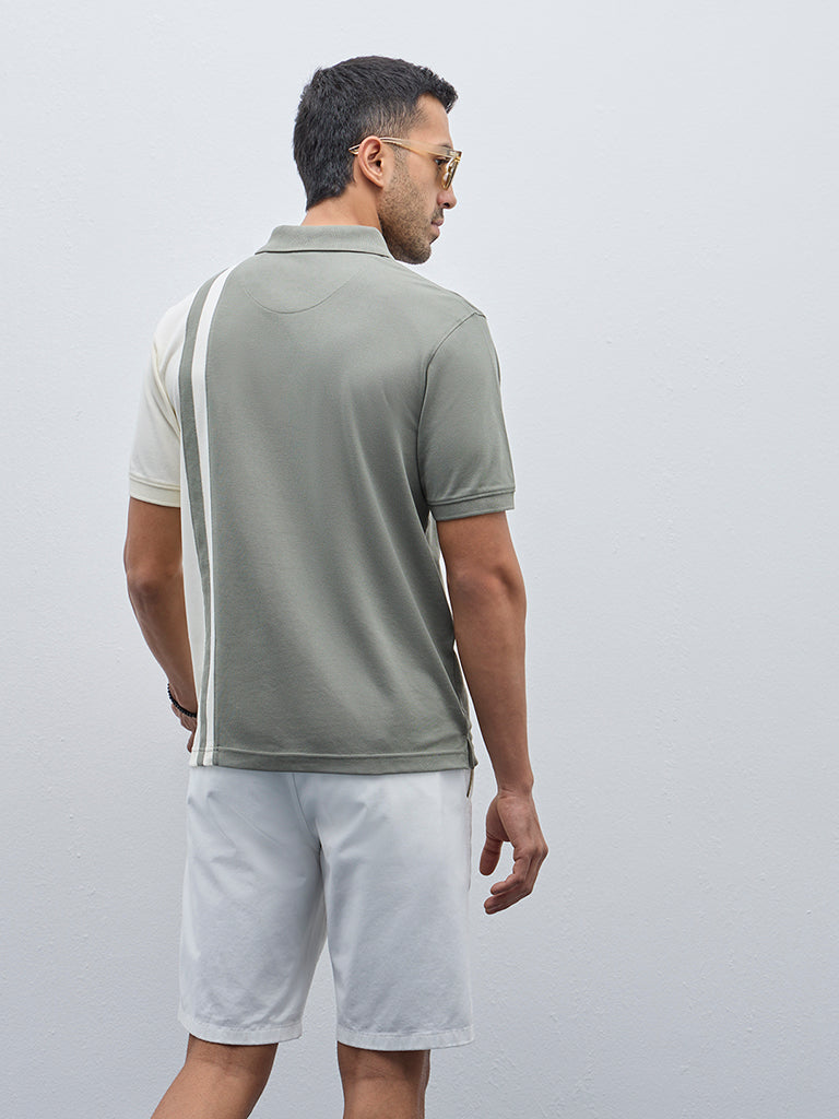 WES Casuals Sage Colour-Blocked Relaxed-Fit Cotton-Blend T-Shirt