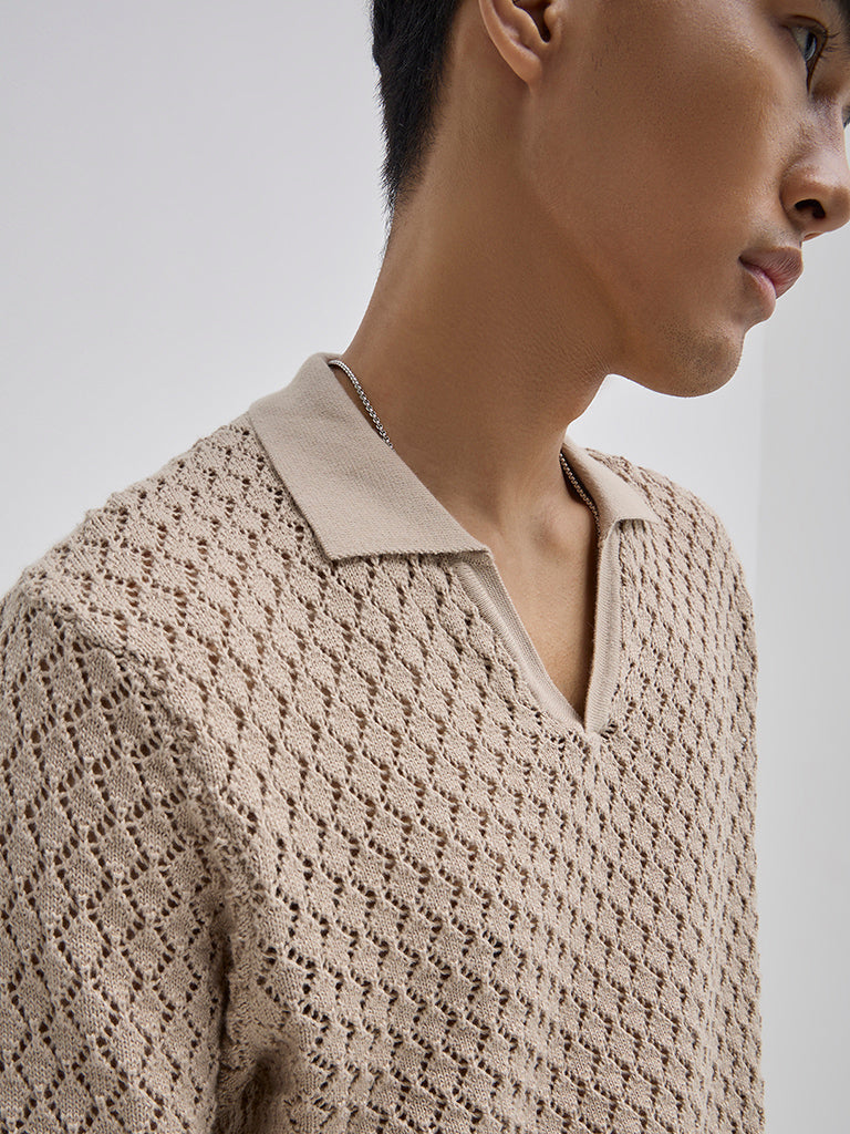 ETA Taupe Knit-Textured Relaxed-Fit T-Shirt