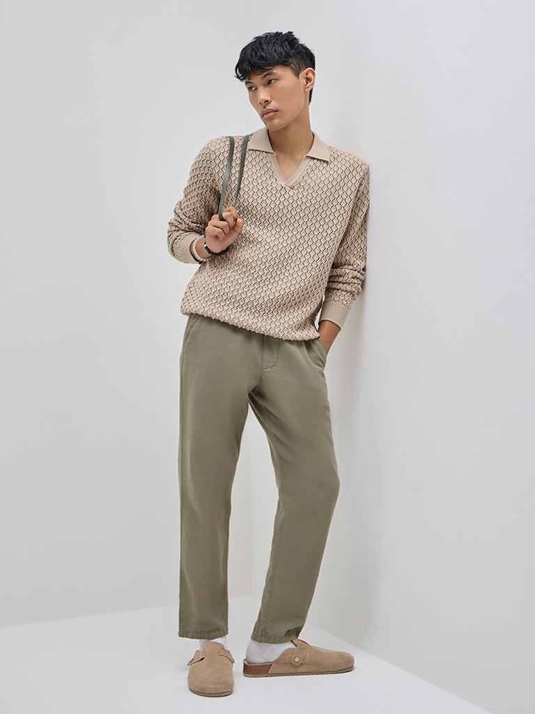 ETA Taupe Knit-Textured Relaxed-Fit T-Shirt