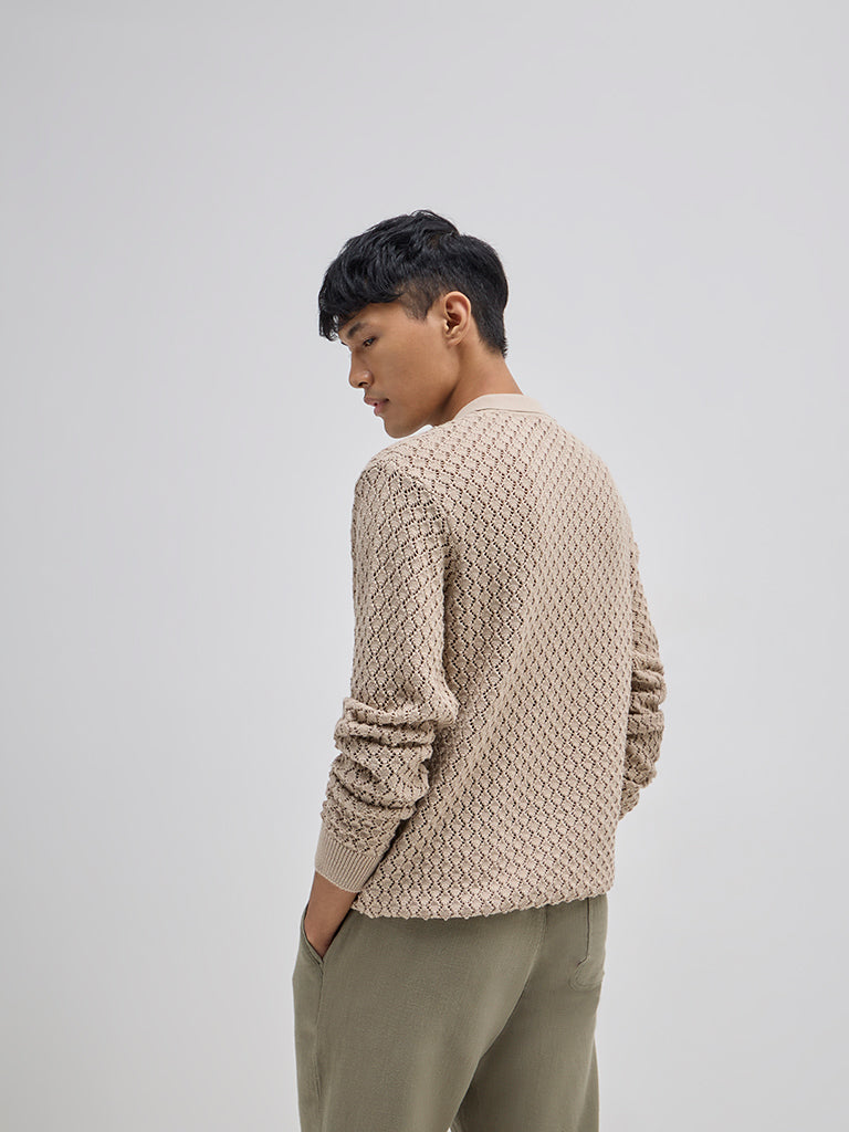 ETA Taupe Knit-Textured Relaxed-Fit T-Shirt