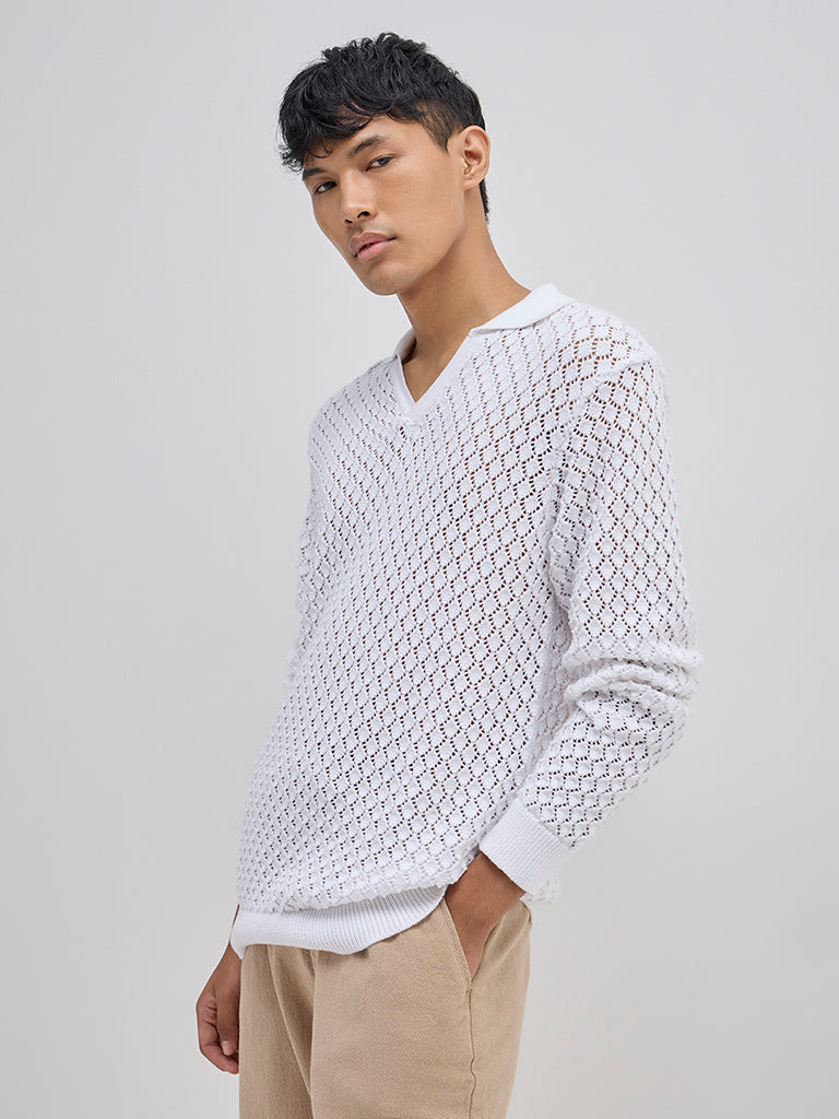 ETA White Knit-Textured Relaxed-Fit Cotton-Blend T-Shirt