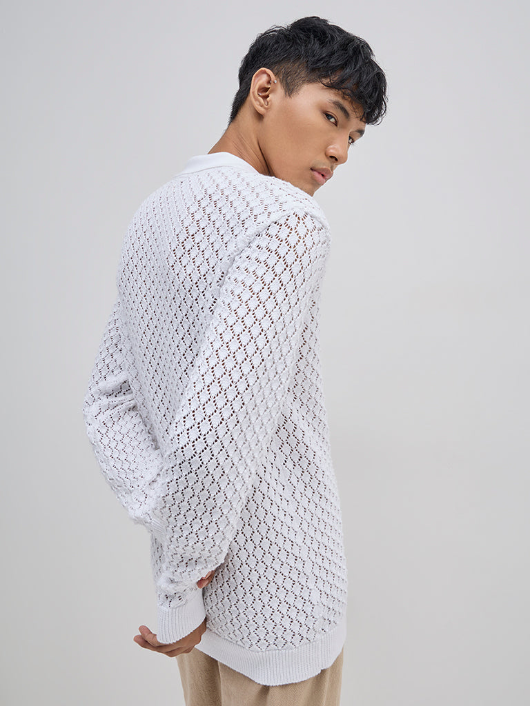 ETA White Knit-Textured Relaxed-Fit T-Shirt